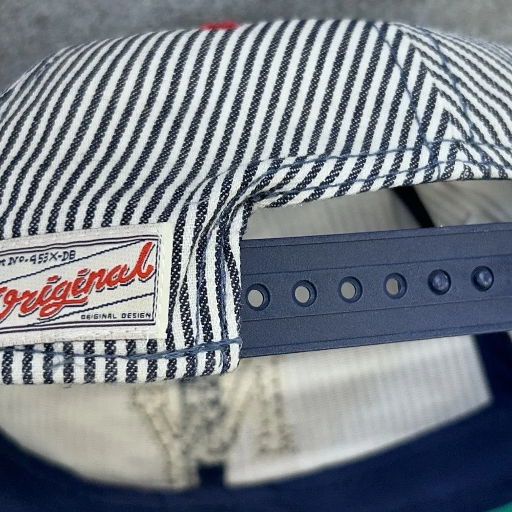 H&M NY Striped Snapback Cap Youth 4-8Y Blue White Railroad Stripe Hat
